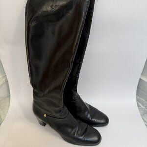 Salvatore Ferragamo Black Leather Zip Knee Boots, Size 10AAA